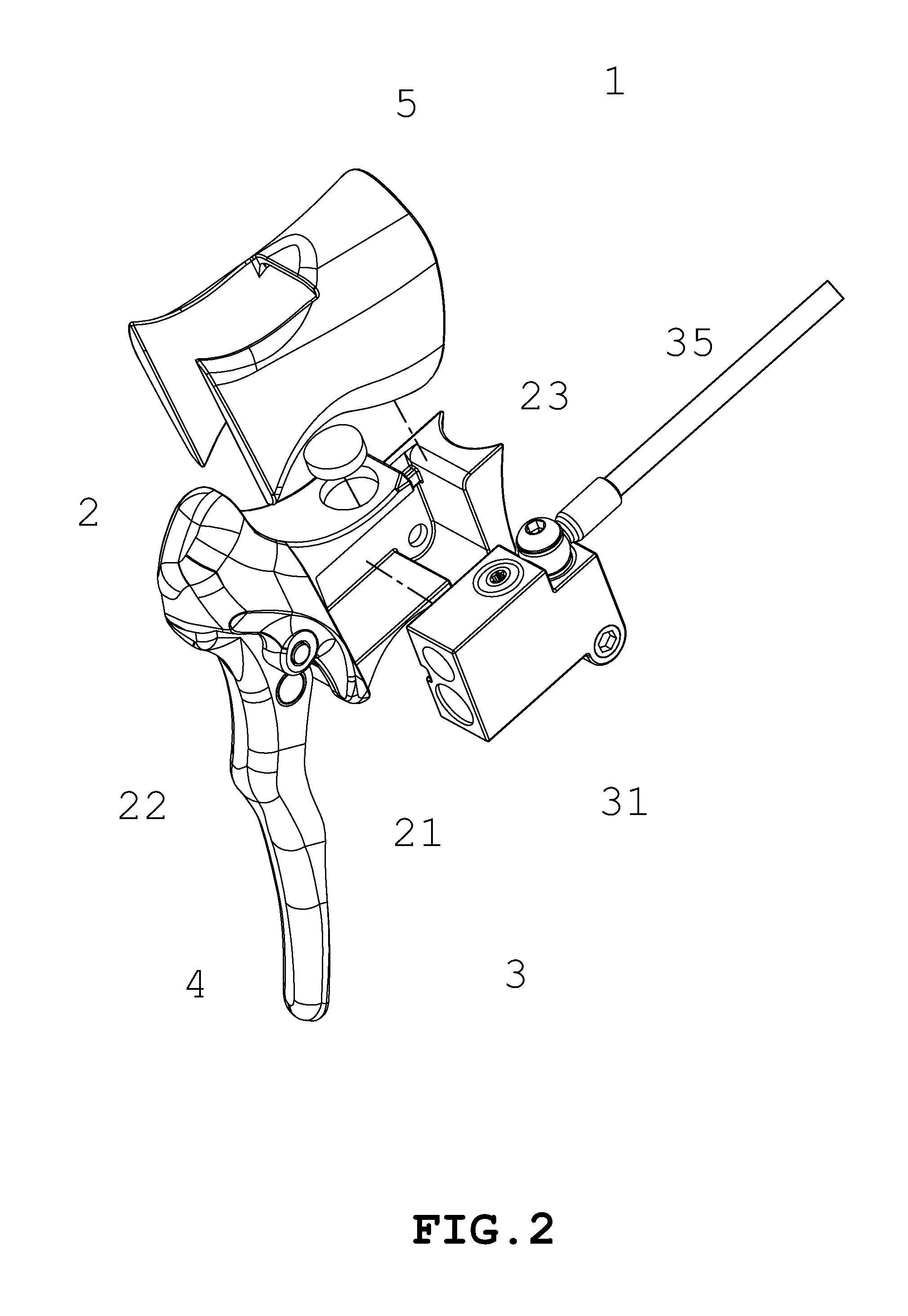 Braking device with hidden hydraulic cylinder