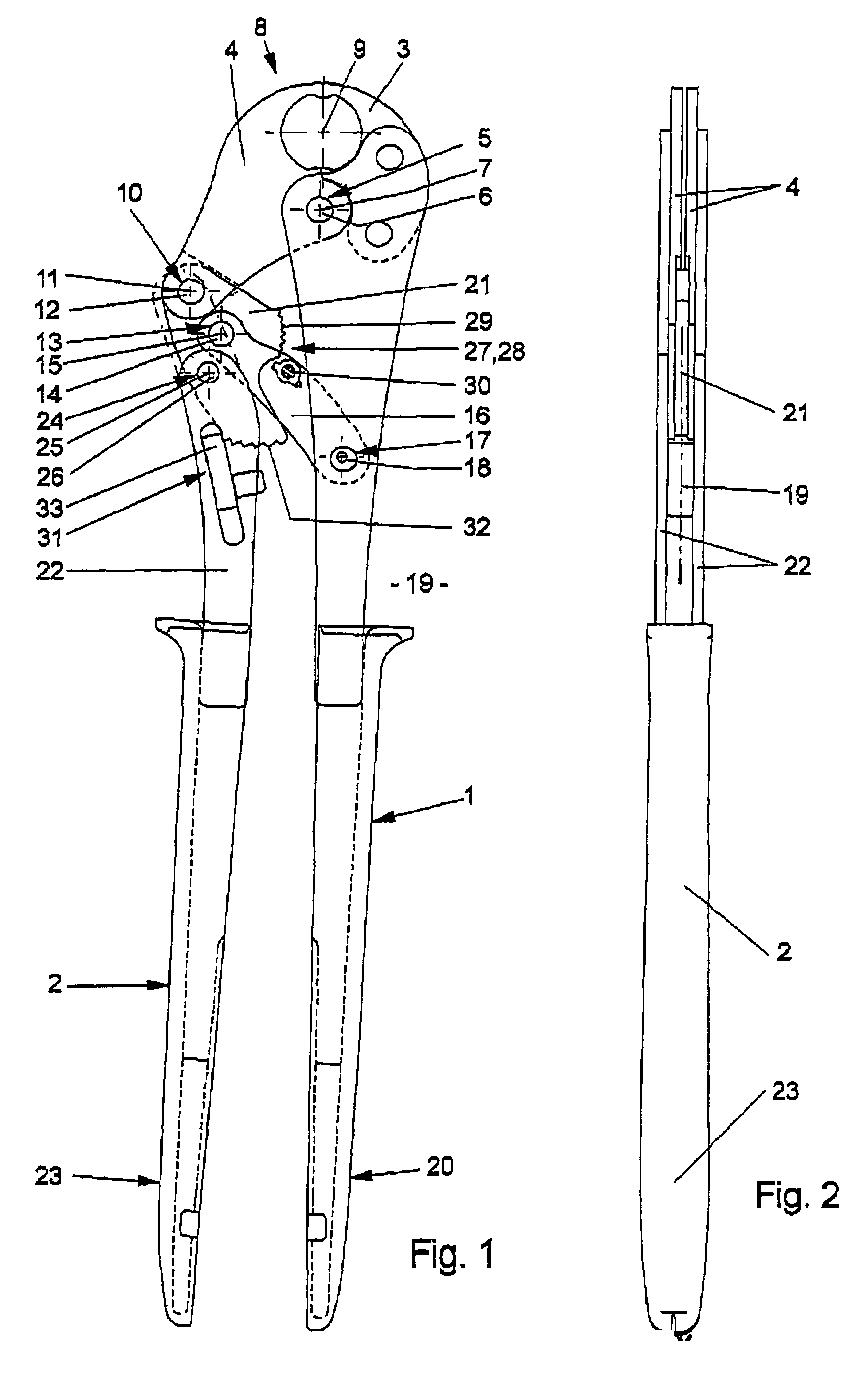 Pliers for crimping work pieces