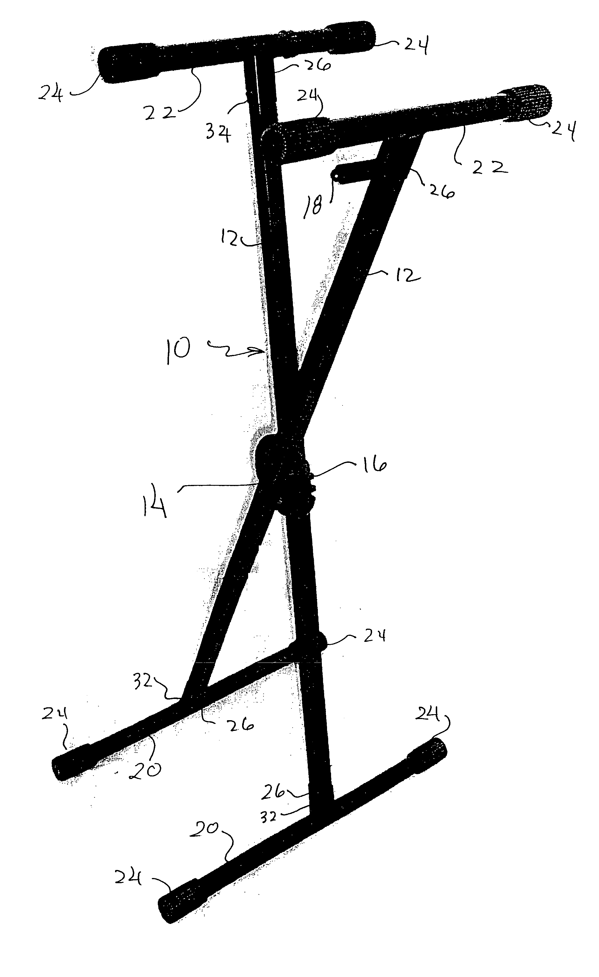 X-style stand having disengageable crosspieces, and packaging combination including the same