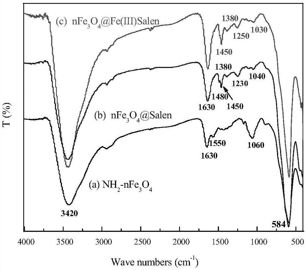 Fe(III)-Salen functionalized nano Fe3O4 composite material as well as preparation method and application thereof