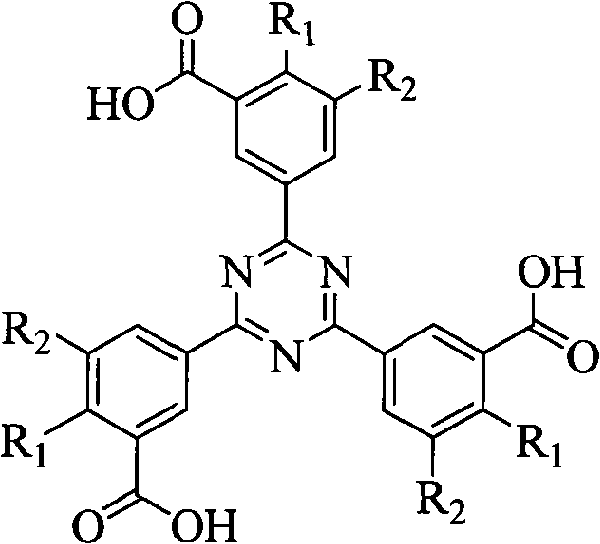 Phenyl s-triazine ligand for metallic organic frame complex and synthesizing process therefor