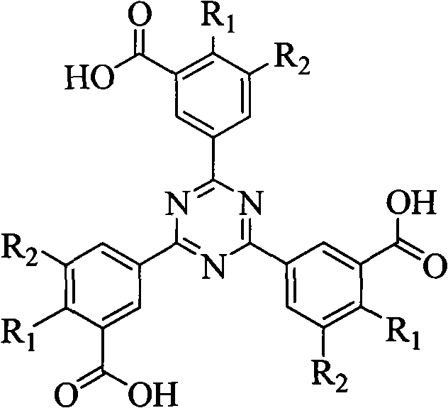 Phenyl s-triazine ligand for metallic organic frame complex and synthesizing process therefor