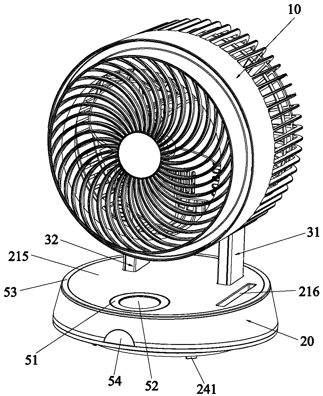 Convenient-to-assemble circulation fan capable of rotating up and down left and right