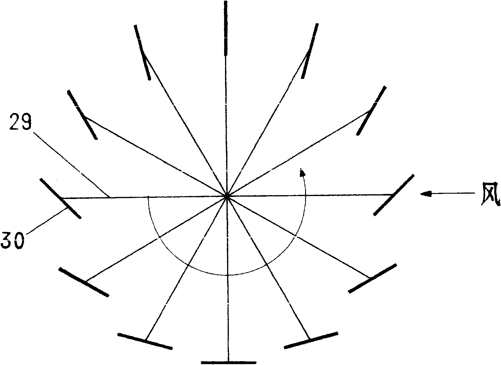 Vertical axis wind turbine with blade angle varying along with wind direction and wind velocity