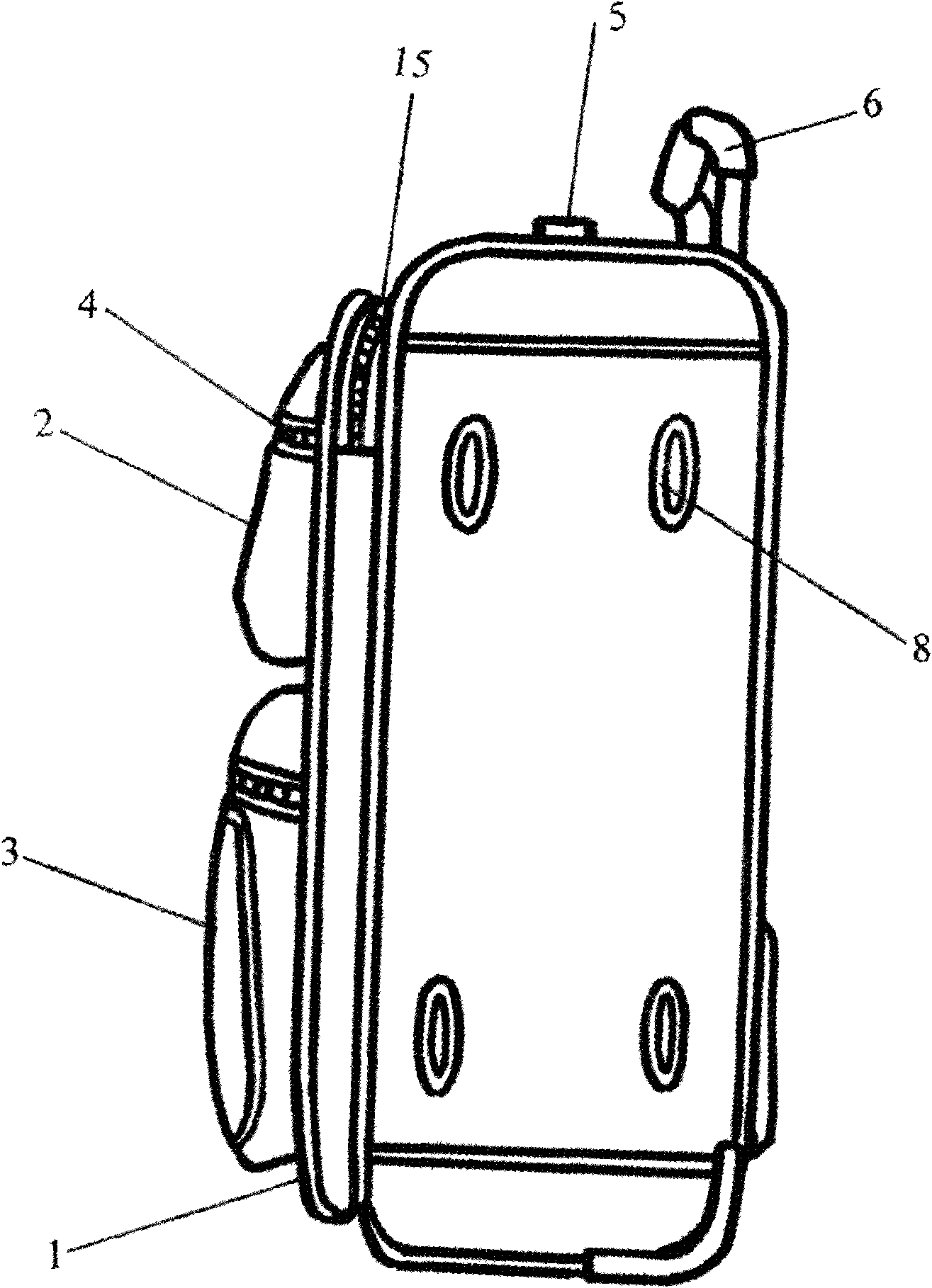 Draw-bar box with pockets and transverse side carrying handle