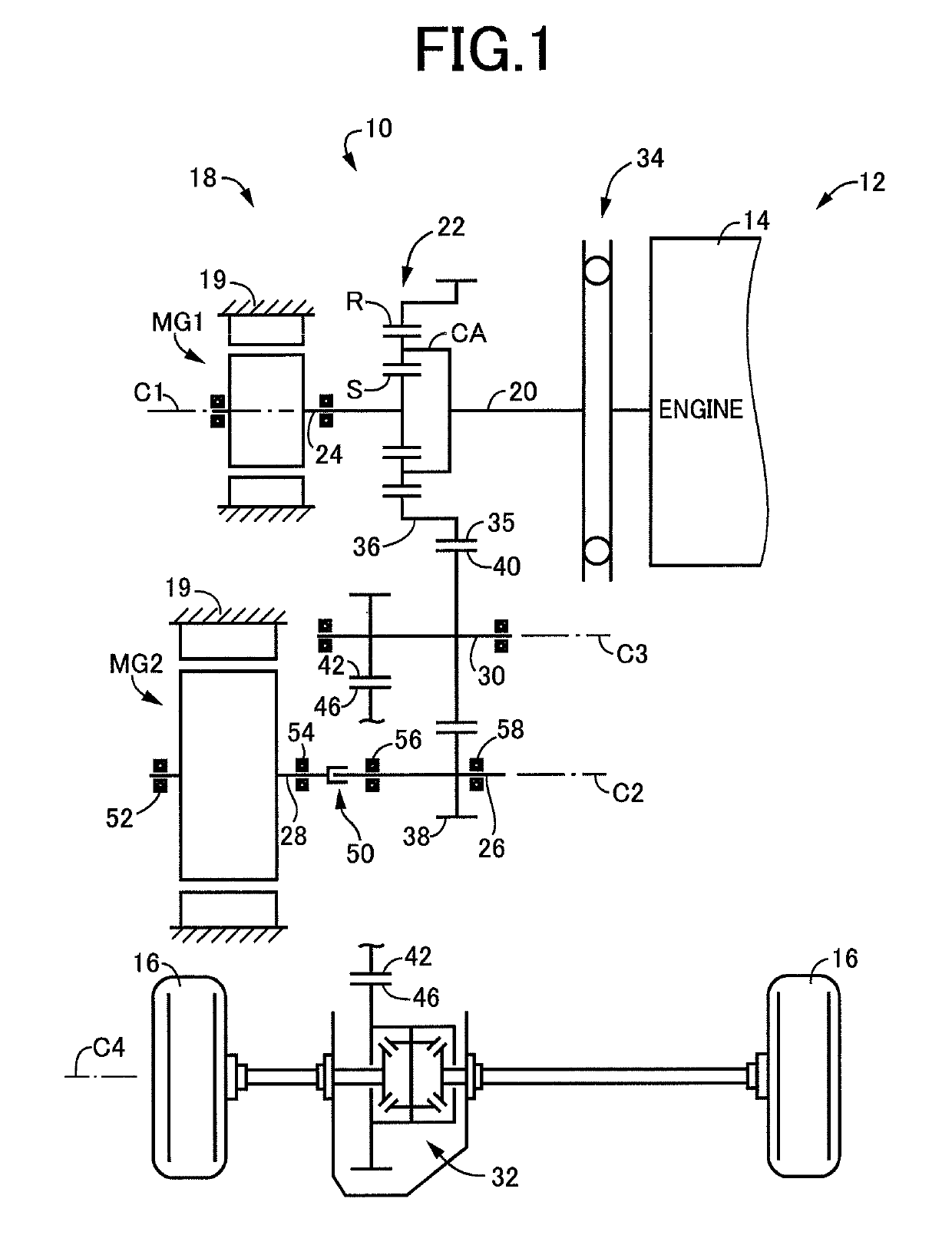 Support structure for rotating shafts of vehicle