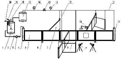 Supporting agent conveying complicated crack experimental device with flow field whole domain measurable