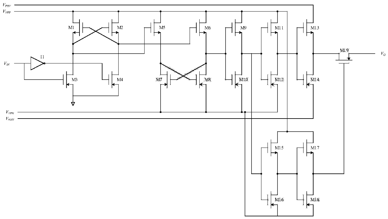 Multi-level shift circuit based on composite dielectric gate double-transistor photosensitive detector