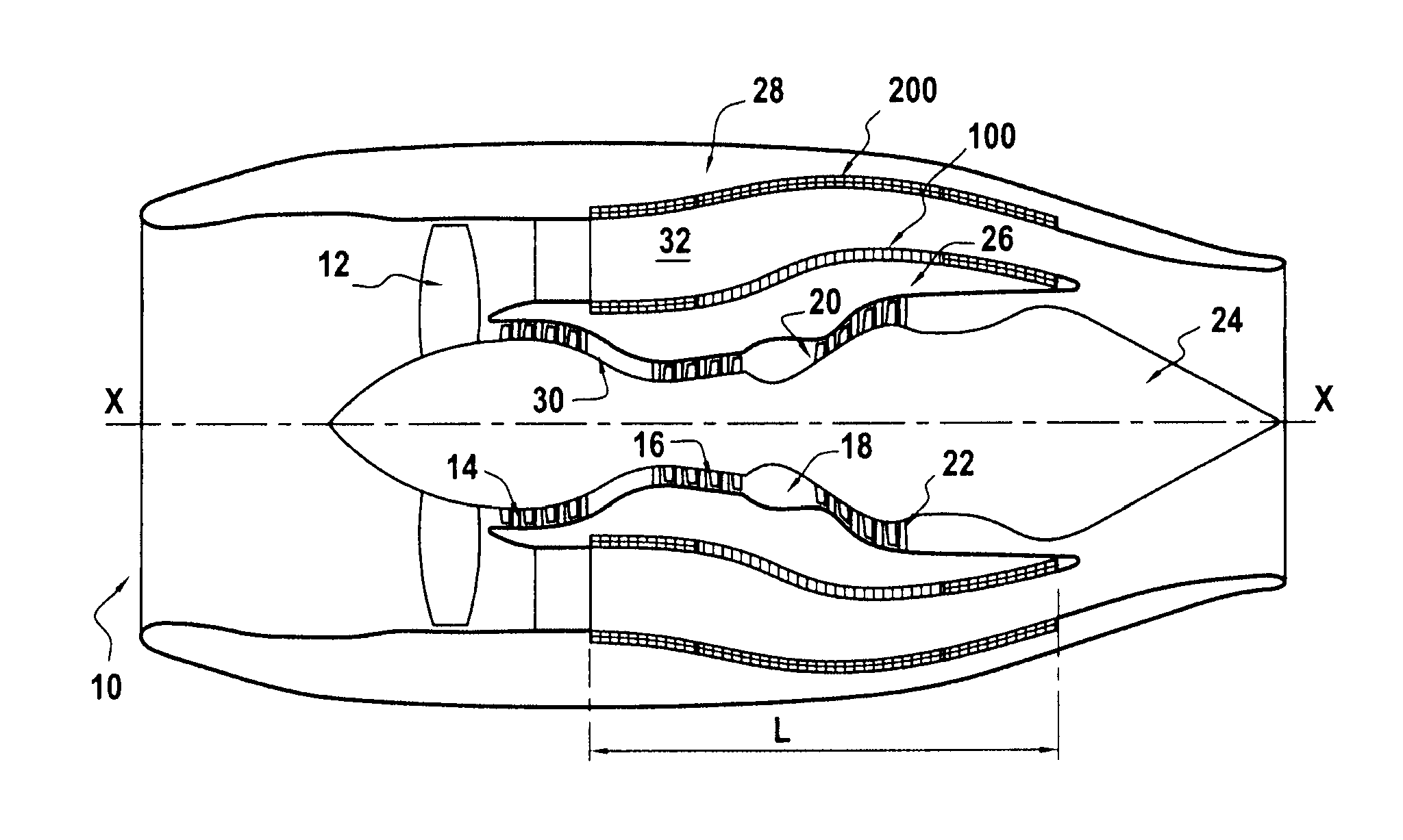 Device for acoustic treatment of the noise emitted by a turbojet