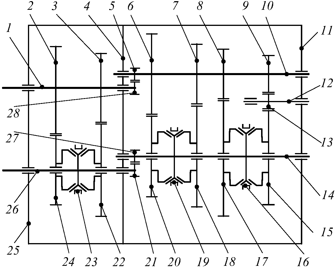 Transmission system of five-gear mechanical automatic transmission