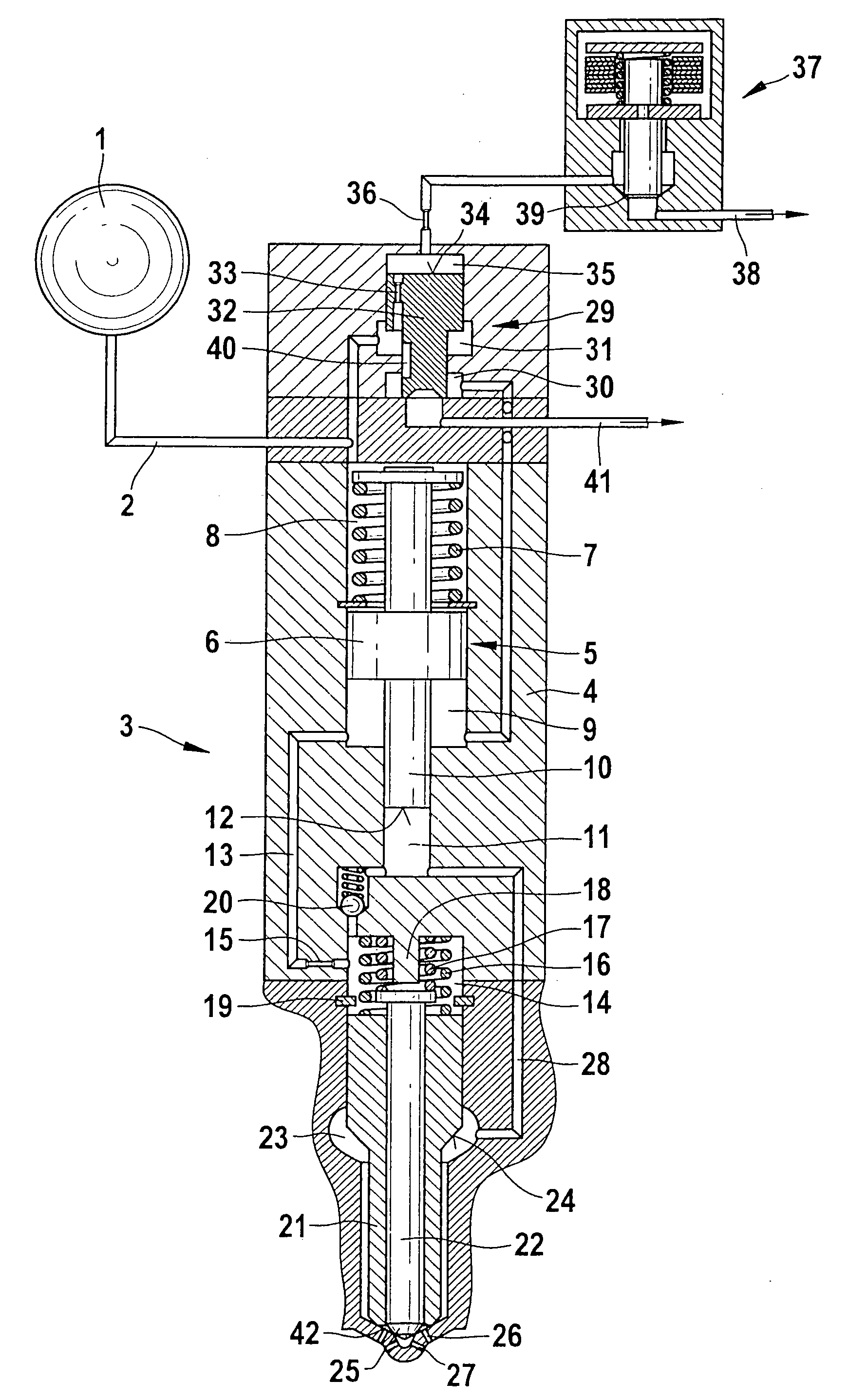 Method and device for shaping the injection pressure in a fuel injector