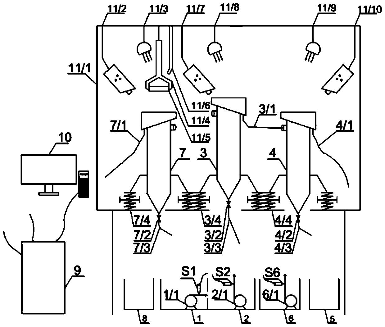 Practical training device for automatic control of medicine addition of multi-process floatation column separation system