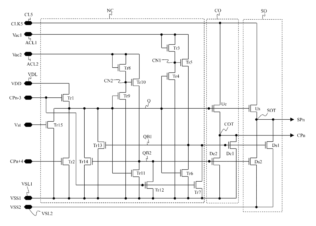 Shift register with multiple discharge voltages