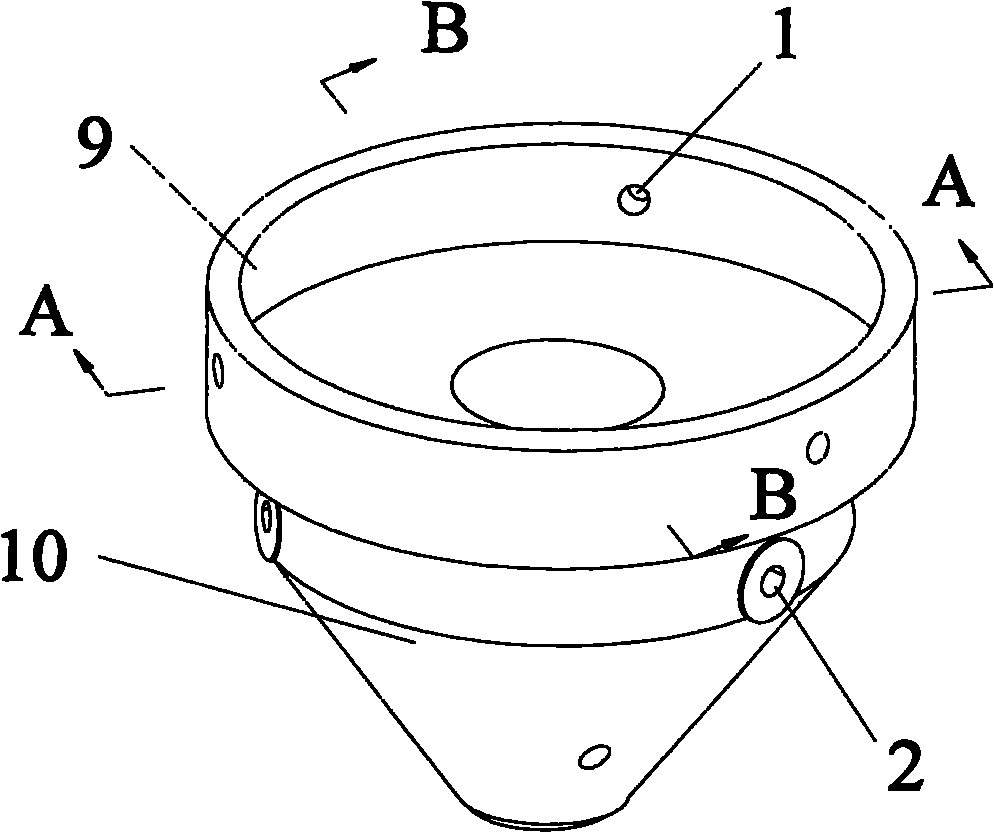 Laser cladding nozzle convenient for cooling and manufacturing method thereof