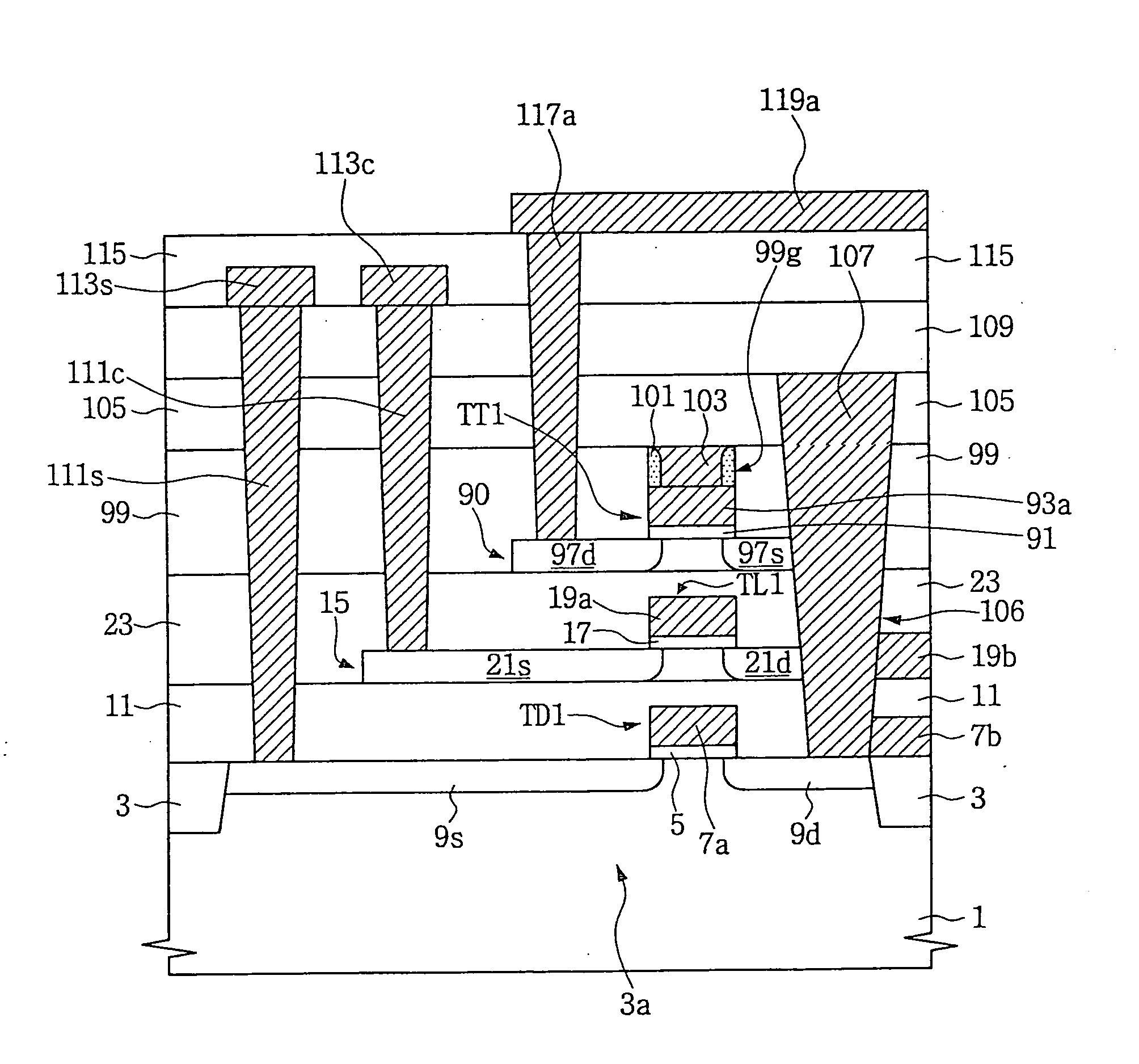 Semiconductor device having a plurality of stacked transistors and method of fabricating the same