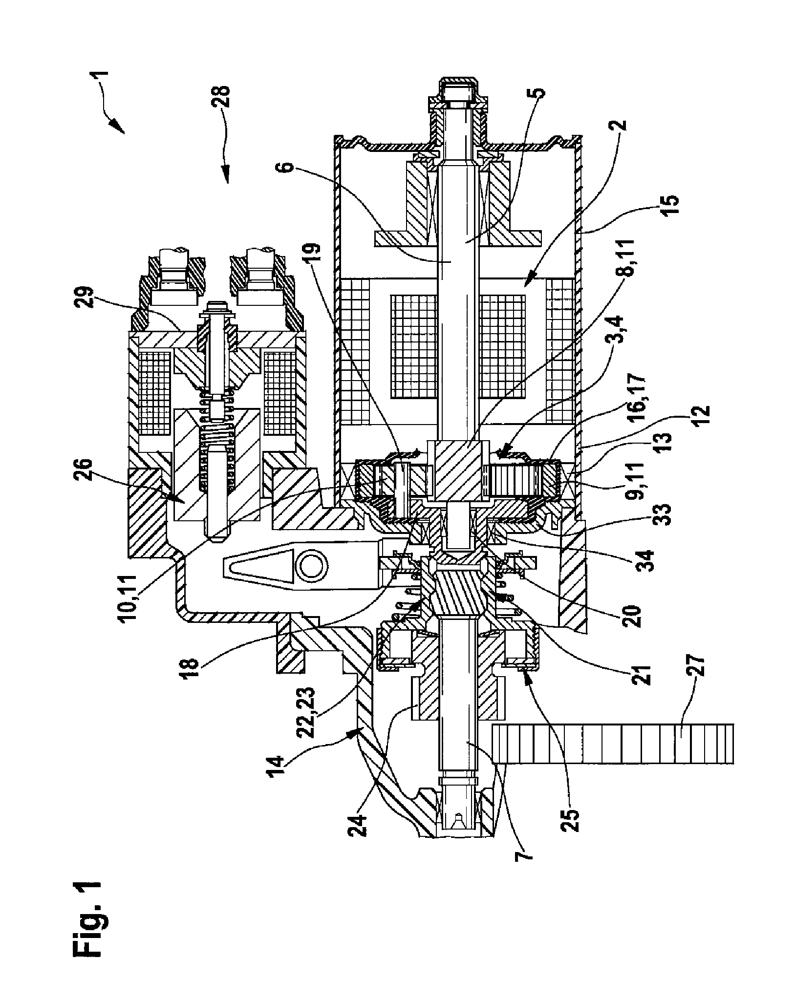 Reducing gear and starter device of an internal combustion engine