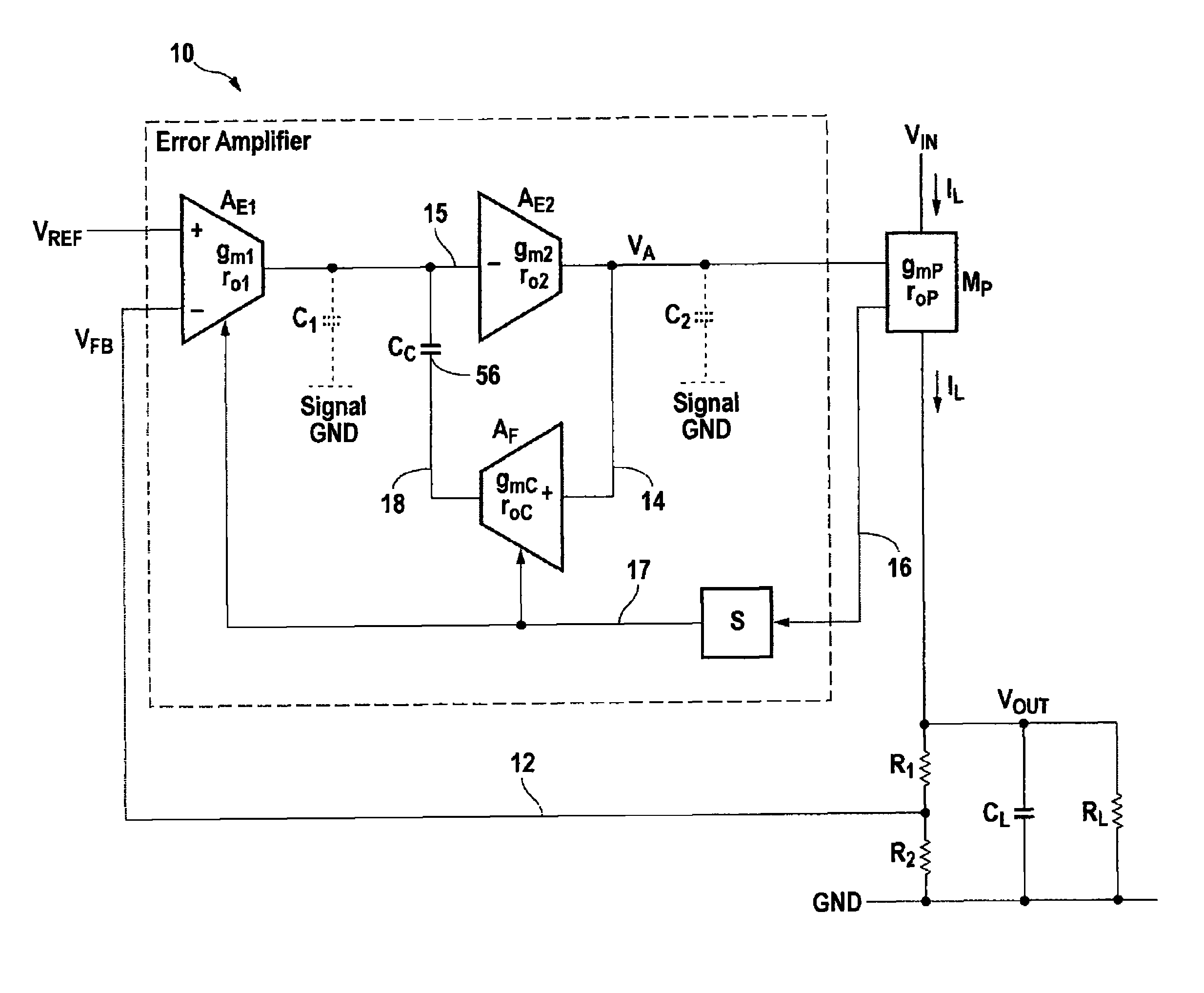 Multi-stage linear voltage regulator with frequency compensation