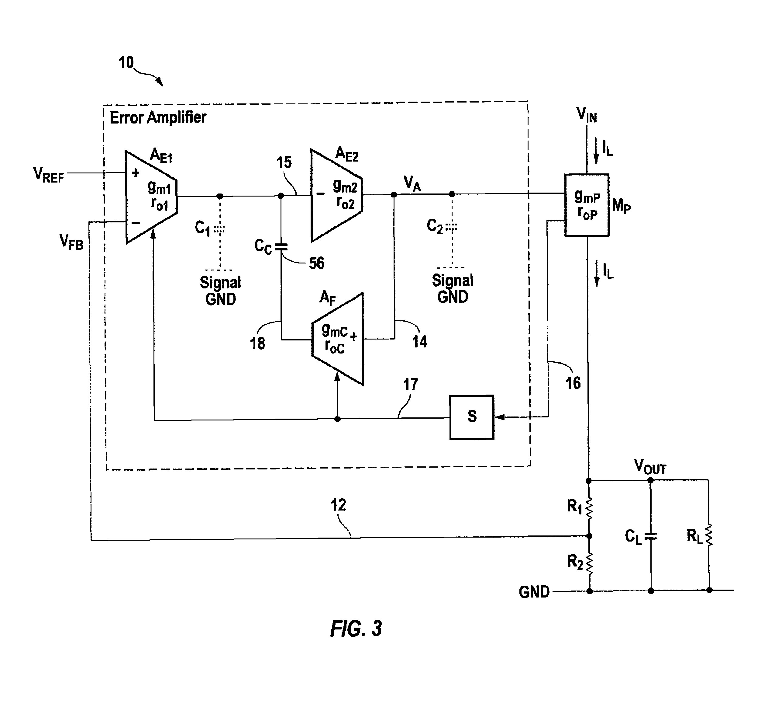 Multi-stage linear voltage regulator with frequency compensation