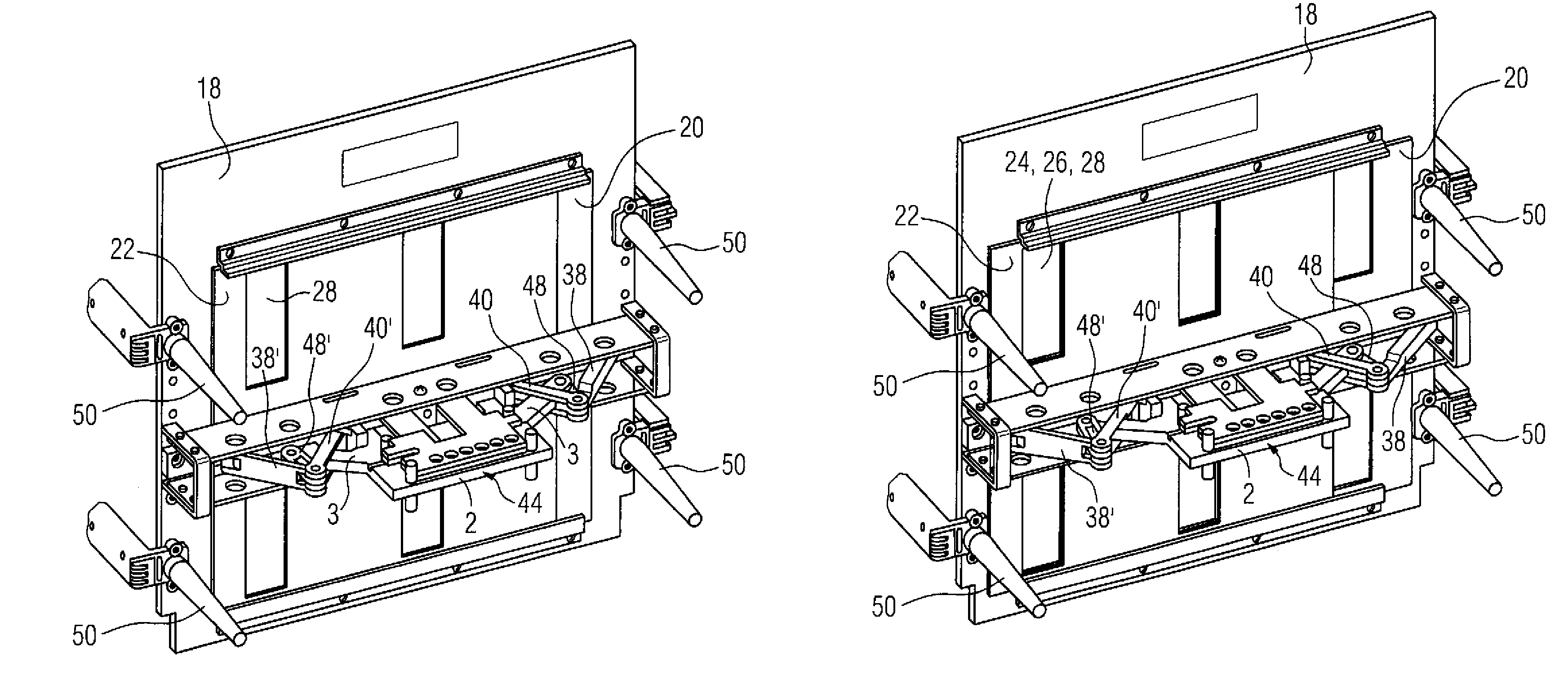 Closure device for a withdrawable rack