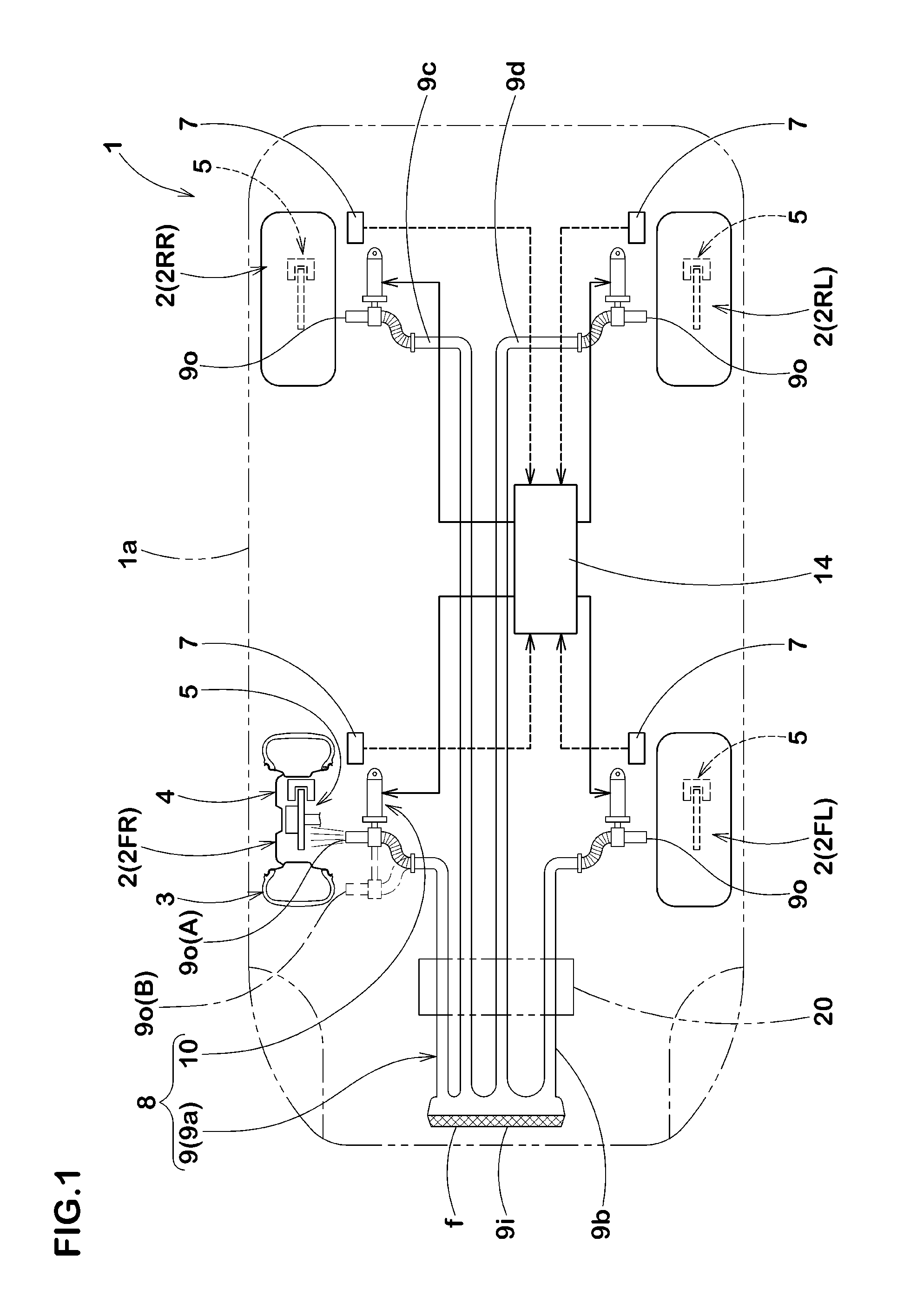 Vehicle with pneumatic tire and method for cooling tire in the vehicle