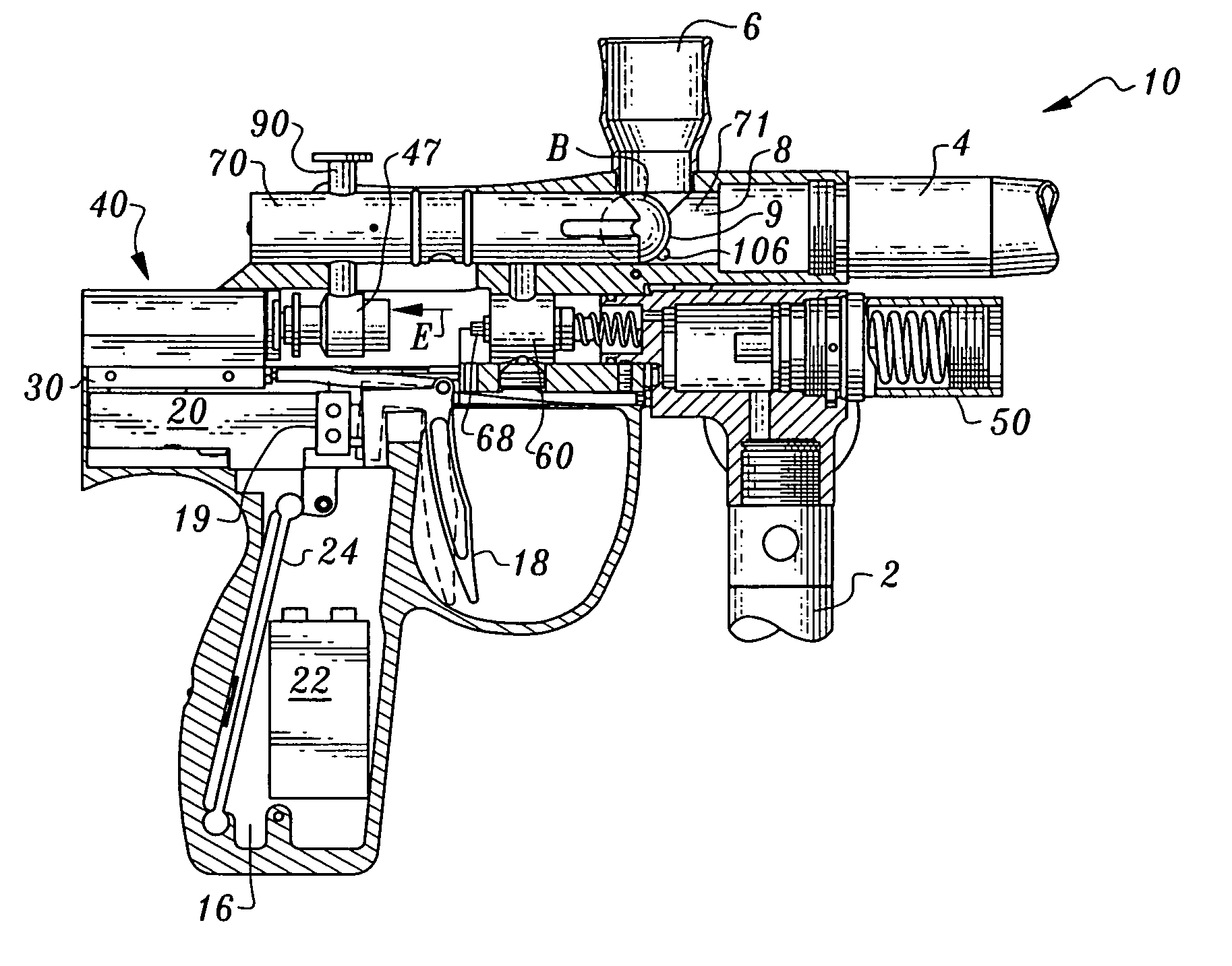 Paintball marker featuring high effectiveness airflow