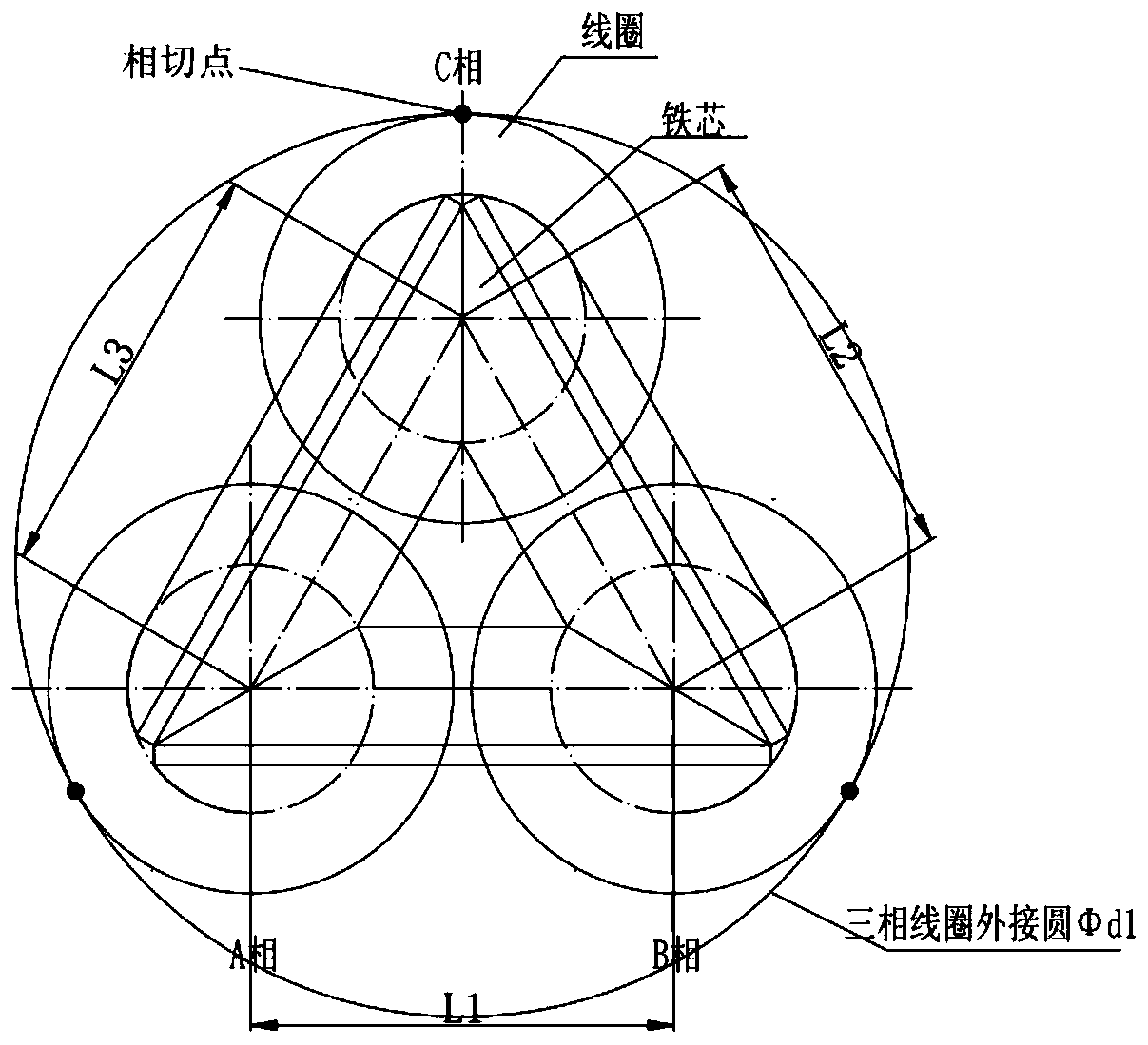 Three-phase three-dimensional non-circular transformer body structure