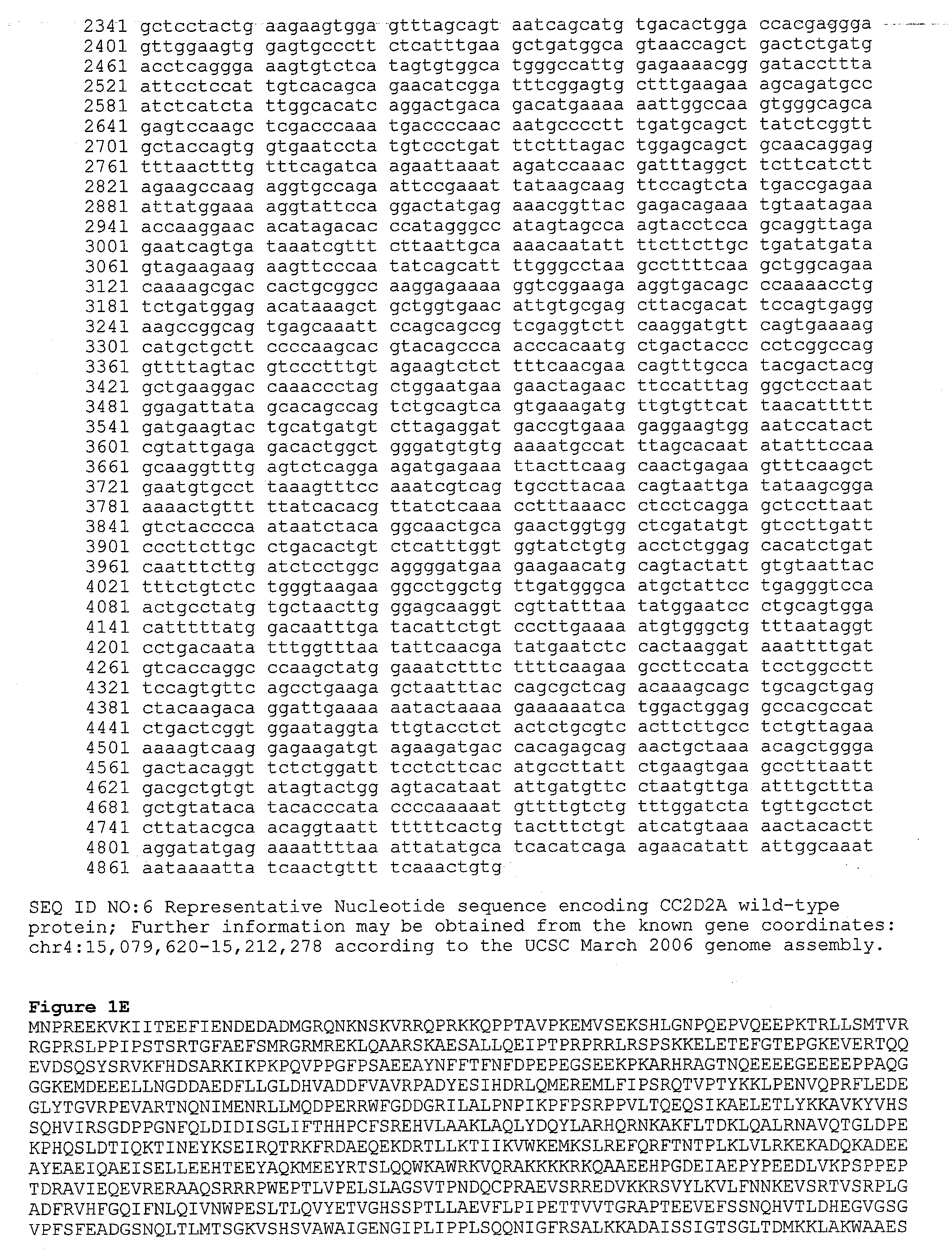 Cc2d2a gene mutations associated with joubert syndrome and diagnostic methods for identifying the same