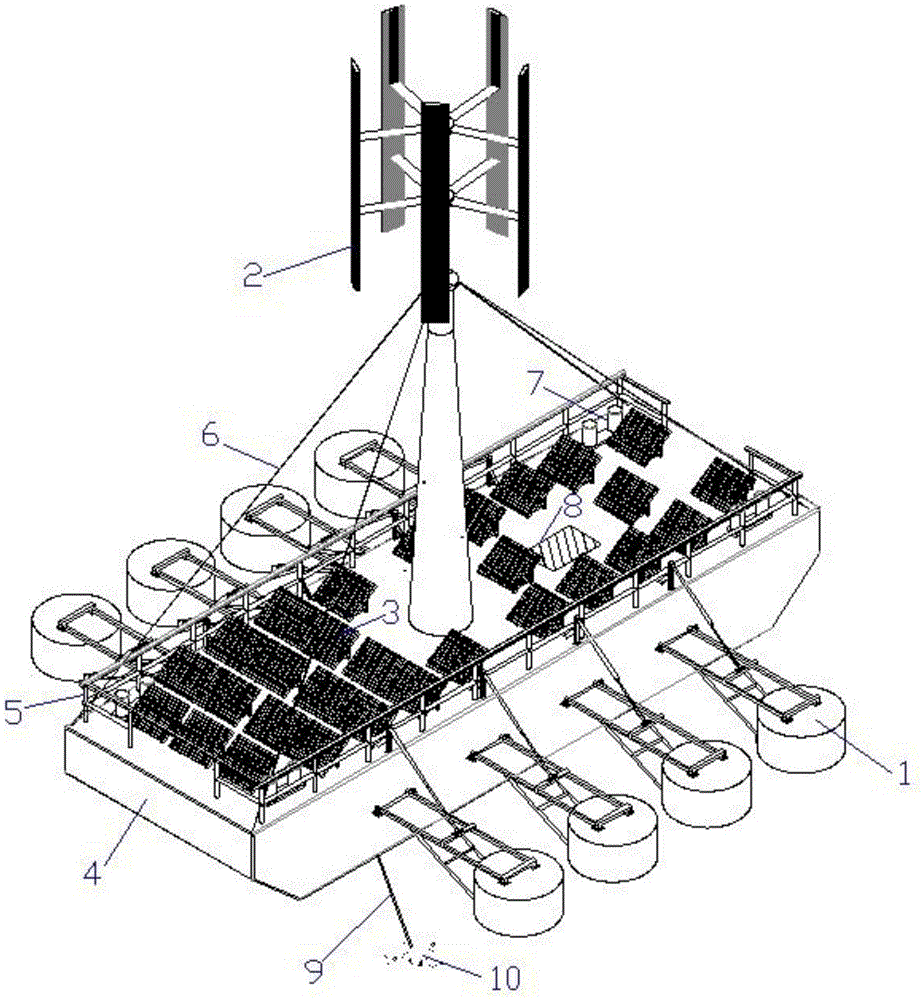 Sea wave, wind and light integrated power generation ship