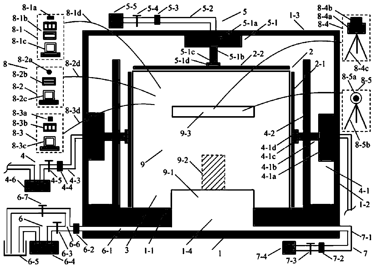 Multi-field precursor information evolution test device and test method for large-size fractured rock rectangular cavity water inrush