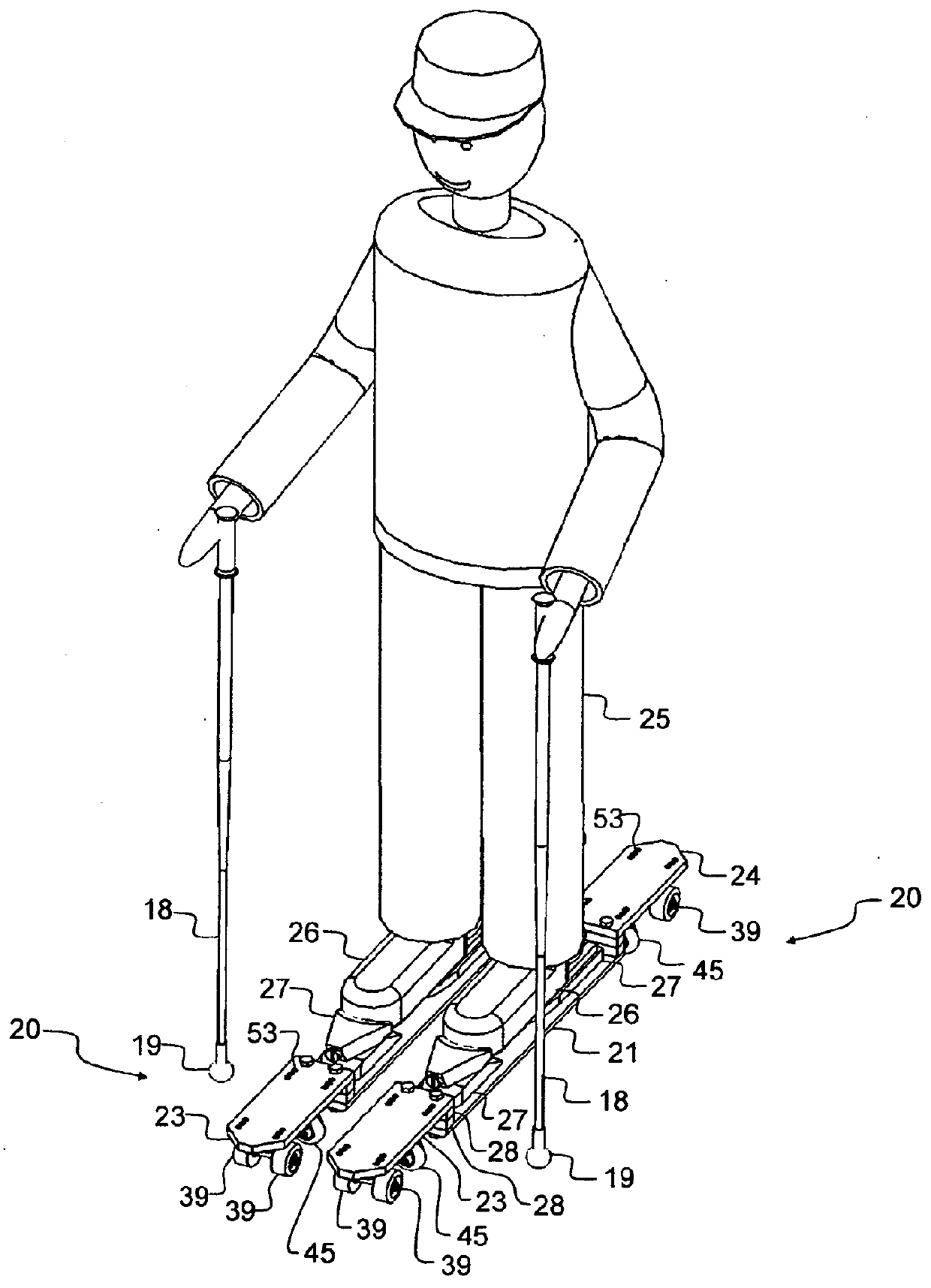 Laterally sliding roller ski