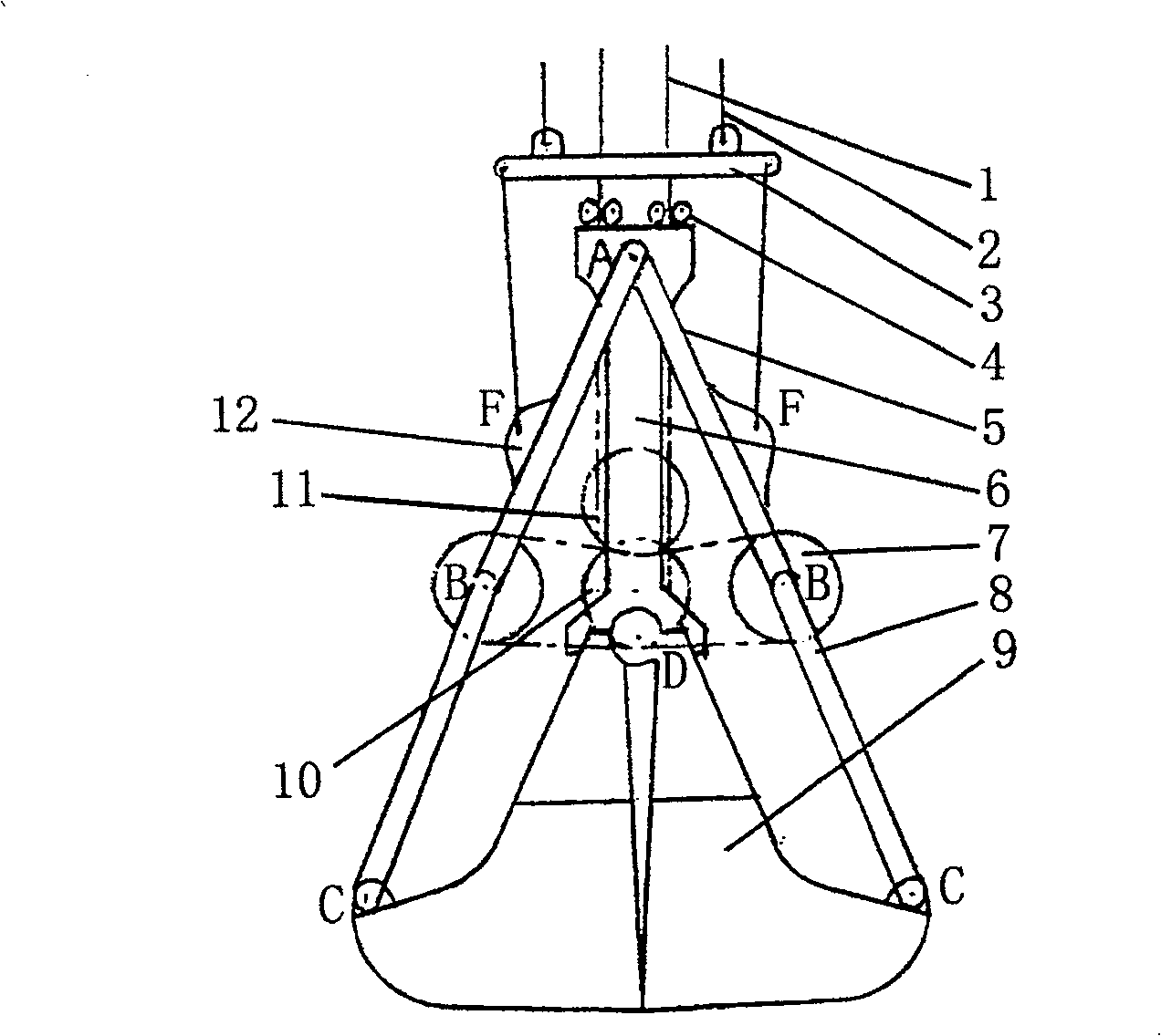 Short arm-tie type grab bucket