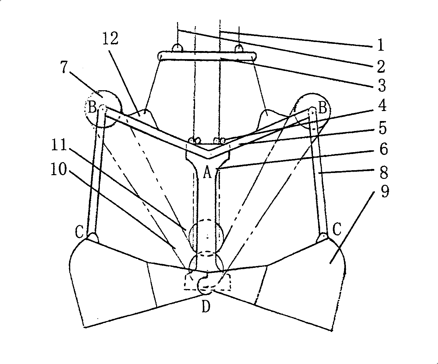 Short arm-tie type grab bucket