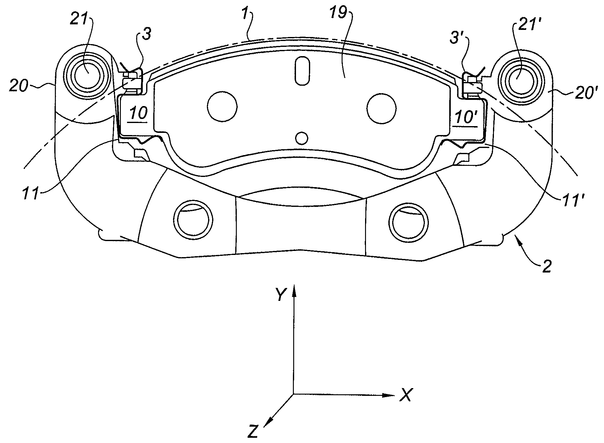 Mounting system for disk brake pad