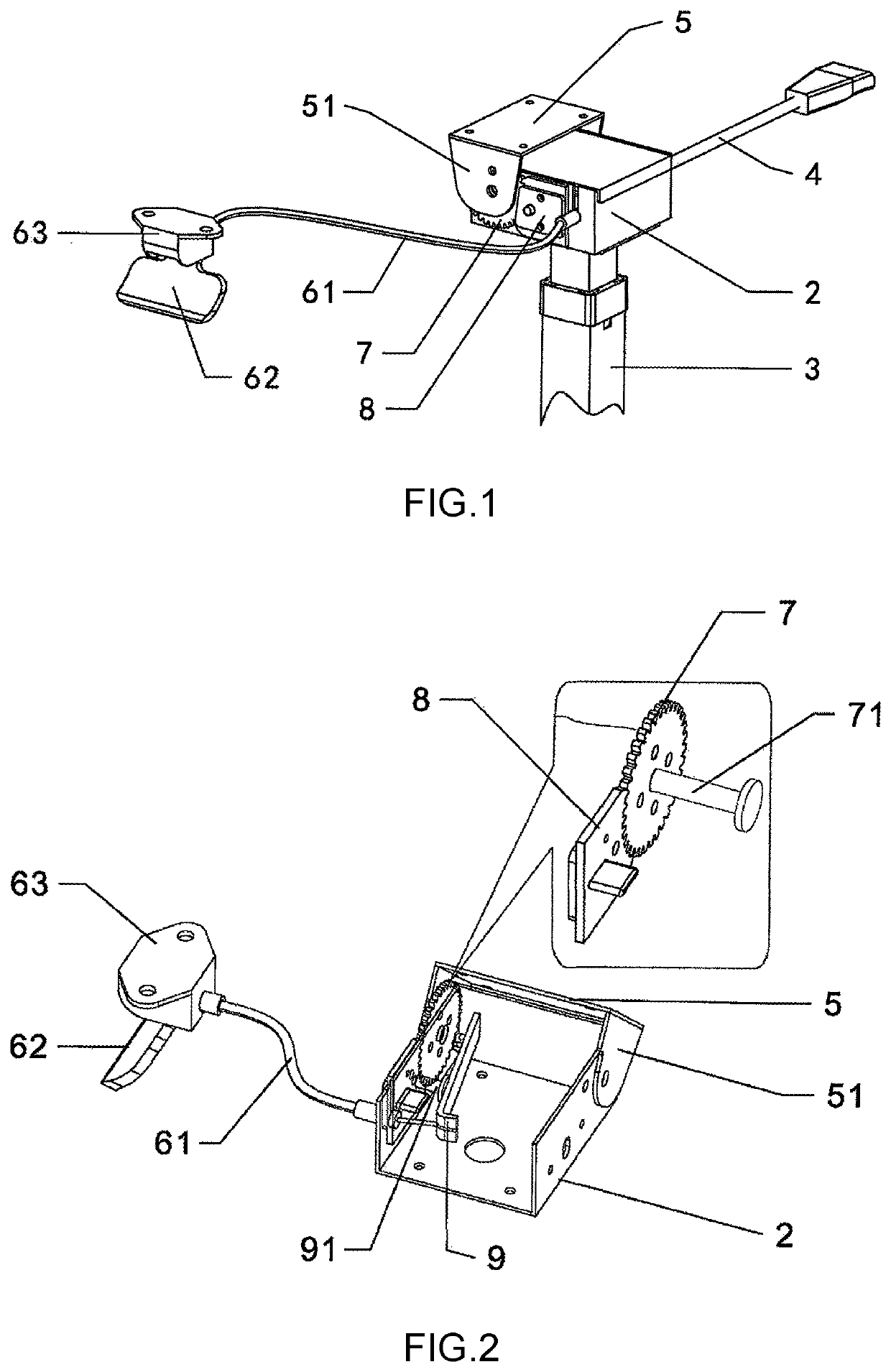 Adjustment device that controls a tilting angle of a table top