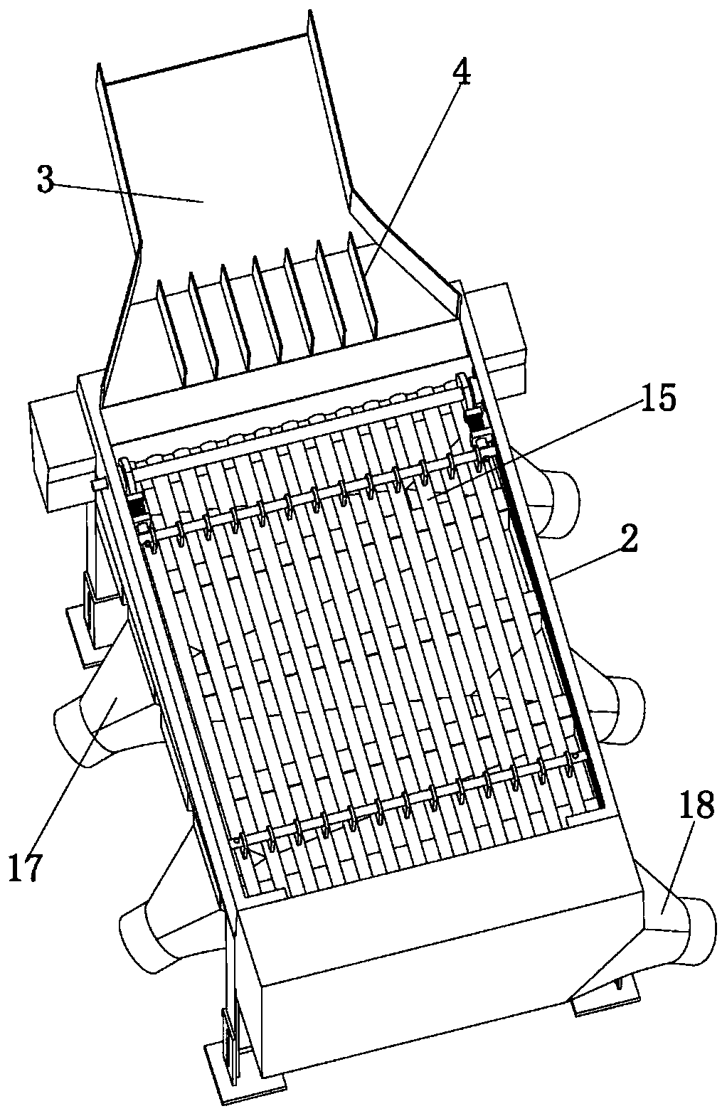 Vibration sieve type saury body primary grading machine