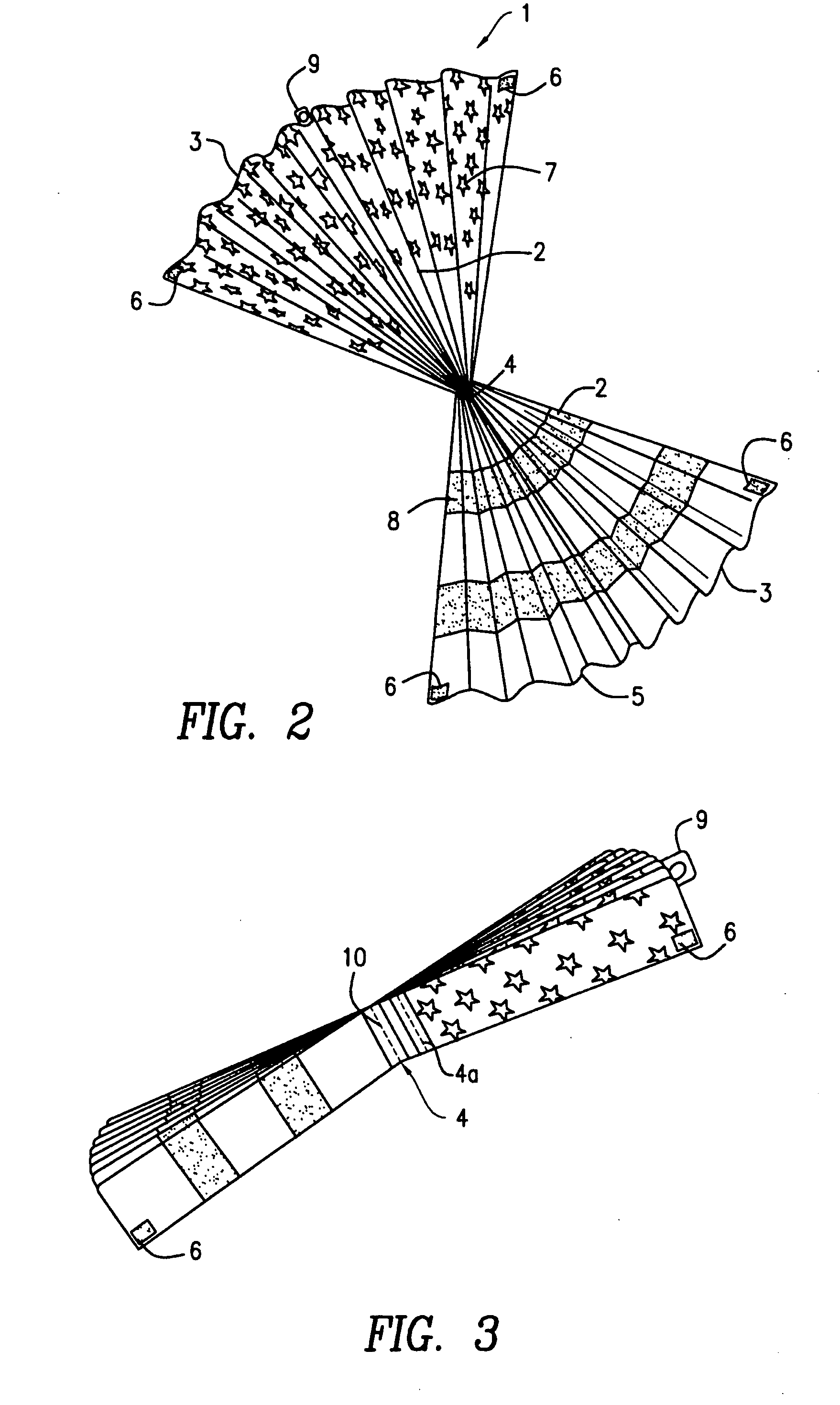 Ornamental bunting secured at a center portion thereof