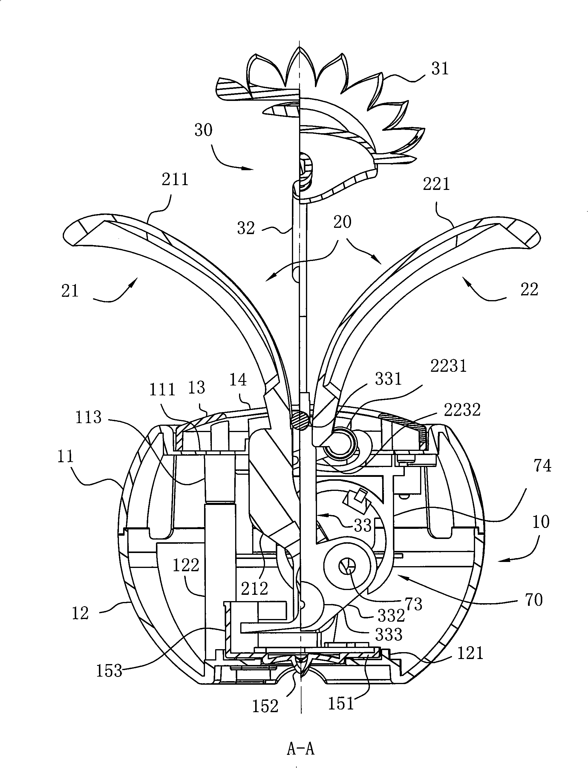 Solar plant ornaments with swinging flowers, fruits, branches and leaves