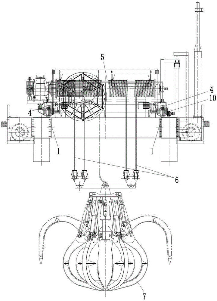 Grab overhead crane with absolute encoder trolley sprocket alignment system