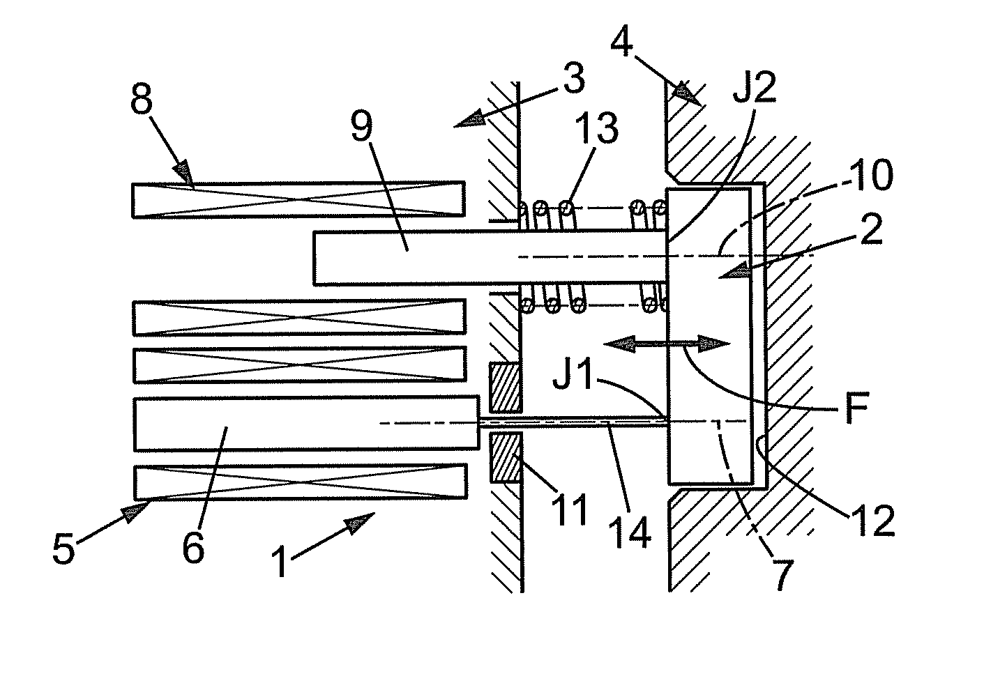 Device for moving a body linearly between two predetermined positions