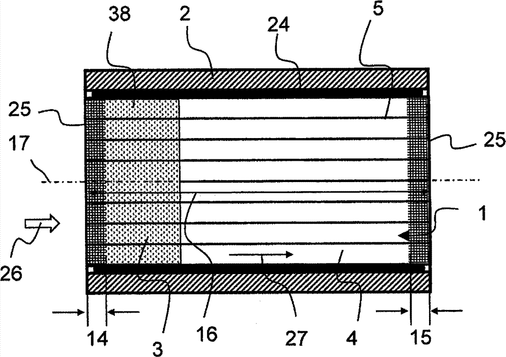 Honeycombed body with a connection free area