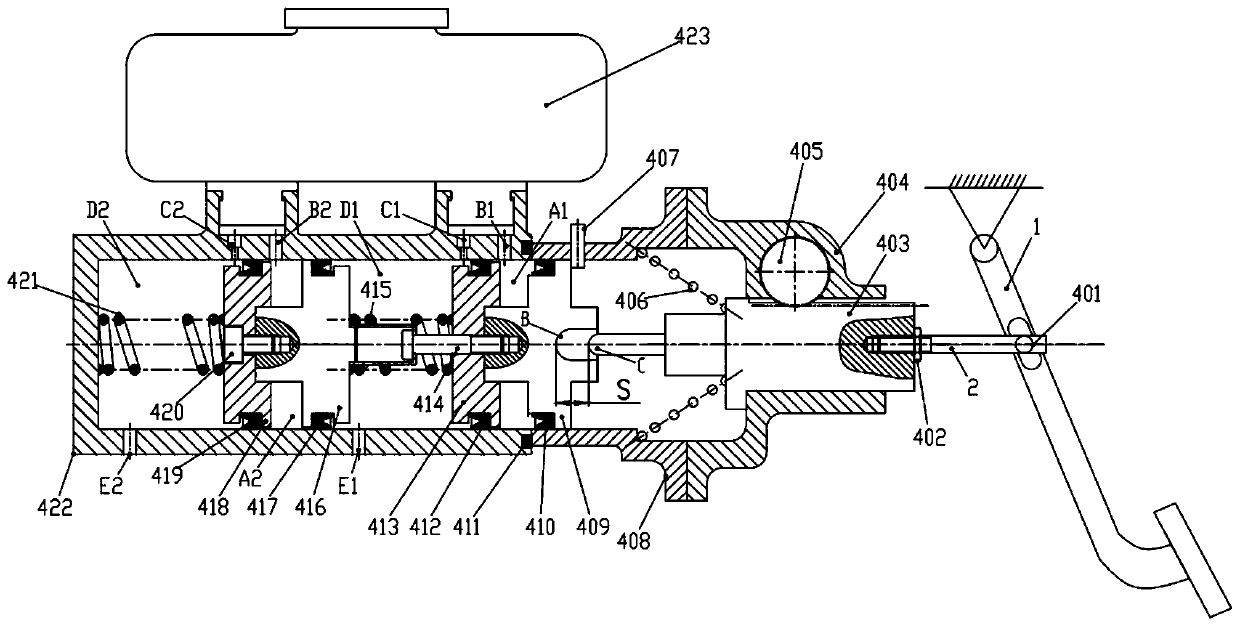 Distributed braking system with manpower failure backup and pressure adjusting control method therefore