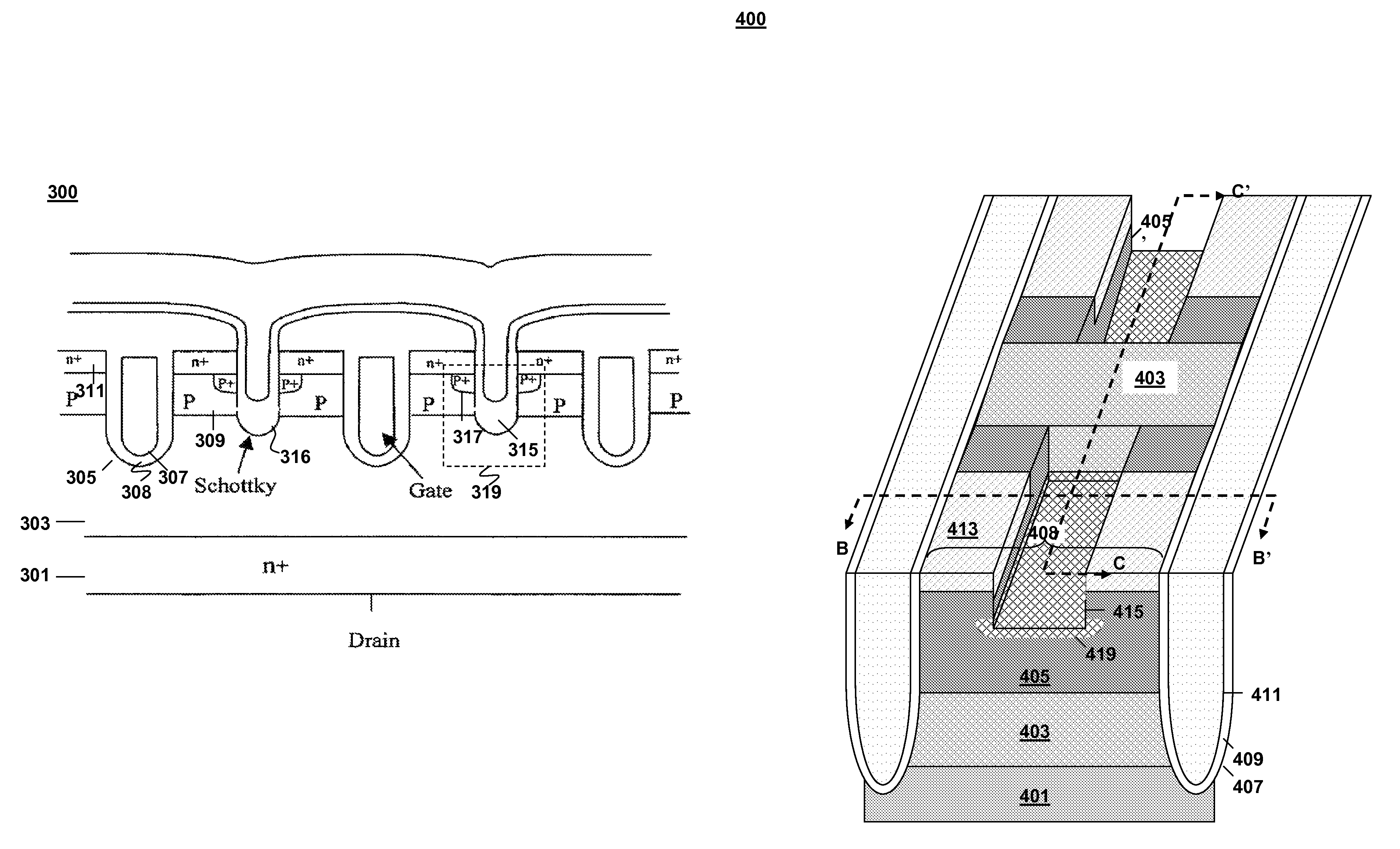 Approach to integrate Schottky in MOSFET