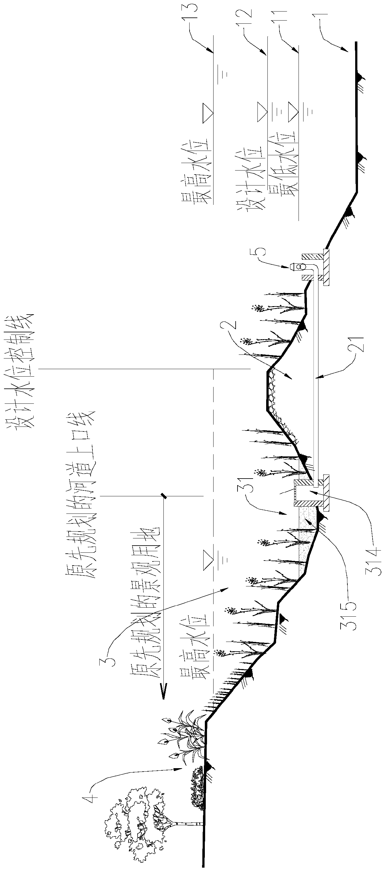 Method for building city watercourse regulation and storage waterlogging prevention system