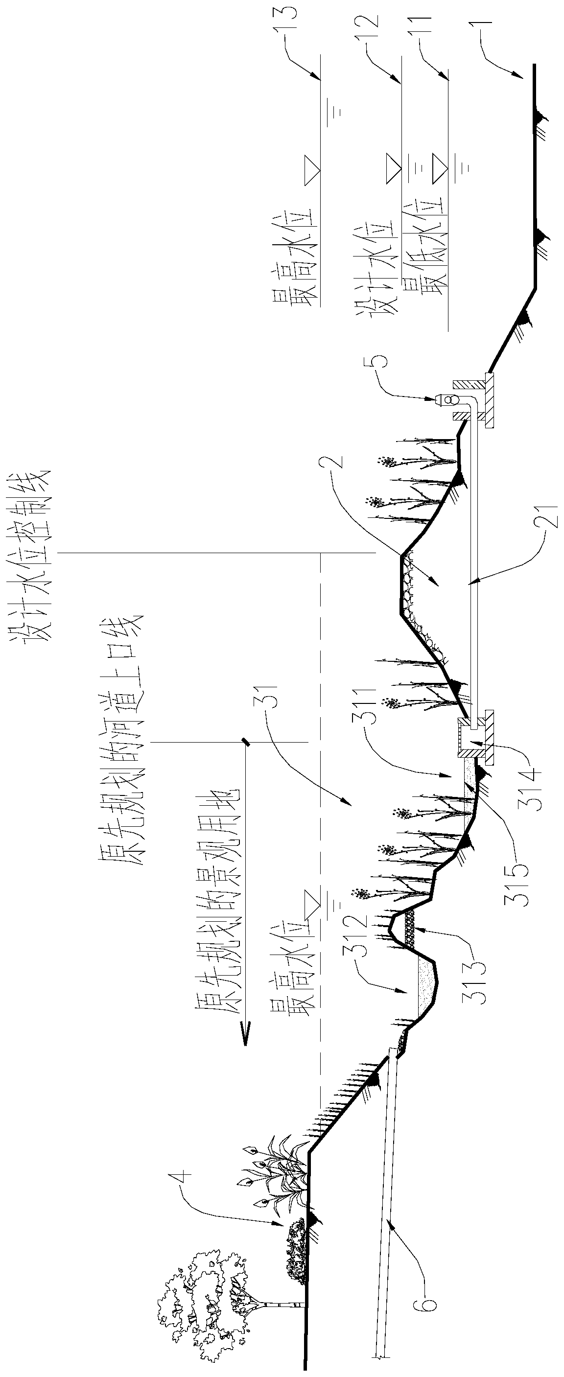 Method for building city watercourse regulation and storage waterlogging prevention system