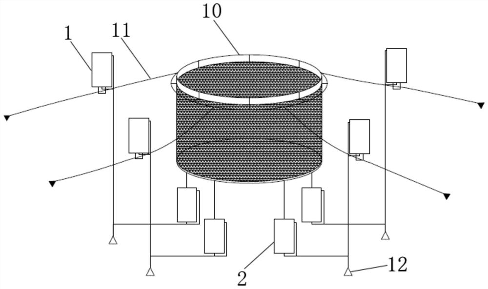 Lifting and adjusting device for aquaculture net cage and gravity type aquaculture net cage in open sea