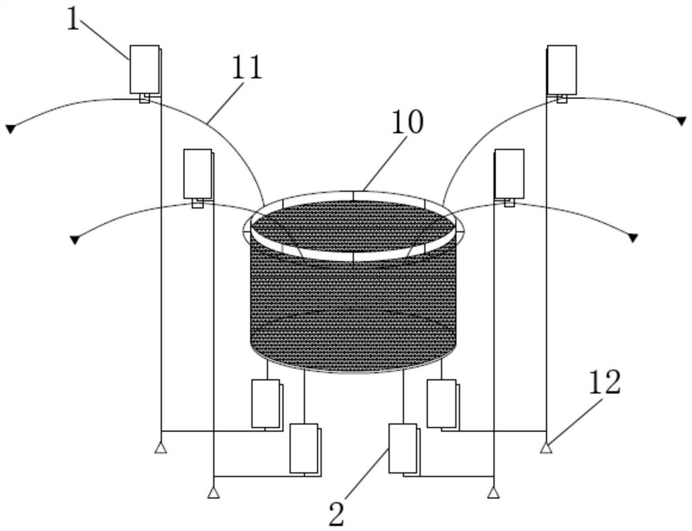 Lifting and adjusting device for aquaculture net cage and gravity type aquaculture net cage in open sea