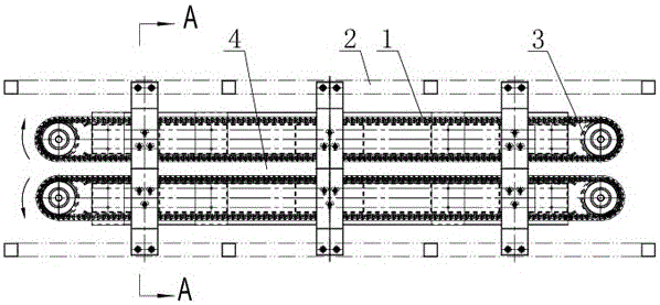 Suspended conveying device for buckets