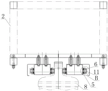 Suspended conveying device for buckets