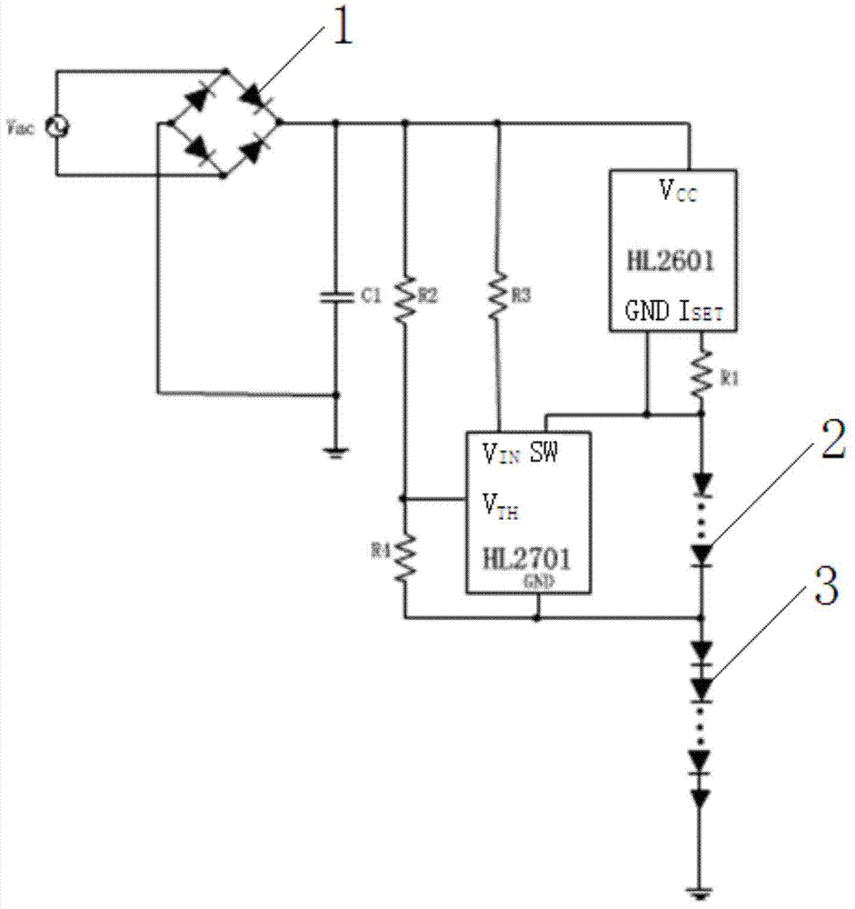 High efficiency linear topology structure LED (Light Emitting Diode) driving circuit