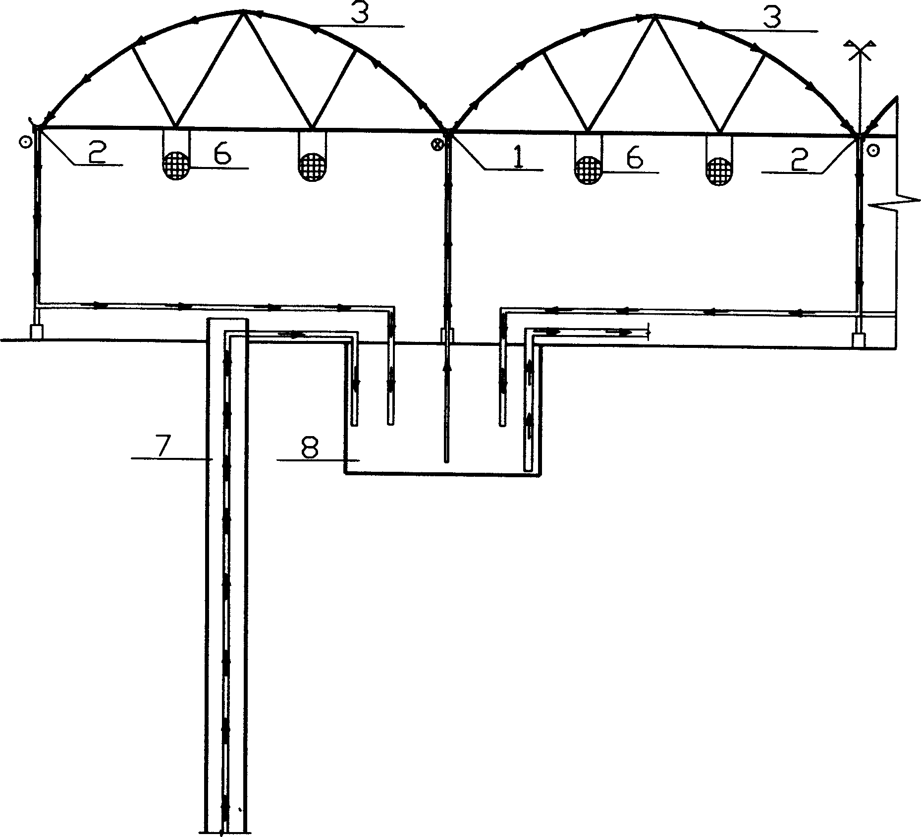 Pipeline temp-lowering system using circulating underground water for joint greenhouses